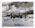 WWII Enola Gay Crew Signed 10 x 8 Photo of the Plane -- Paul Tibbets, Dutch Van Kirk, Tom Ferebee, Richard H. Nelson & Morris Jeppson Sign in Blue Felt Tip -- Fine 