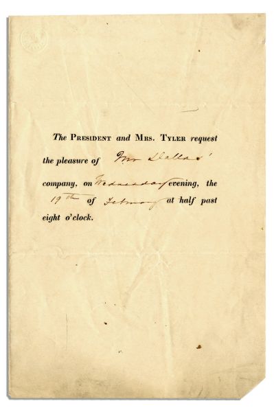President John Tyler 1845 Invitation to the White House
