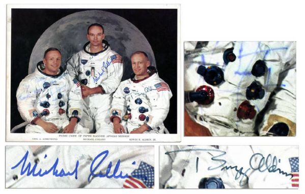 Apollo 11 Crew-Signed 10'' x 8'' Photo -- Neil Armstrong: ''Thanks for helping us get ready to go'' -- With PSA/DNA COA