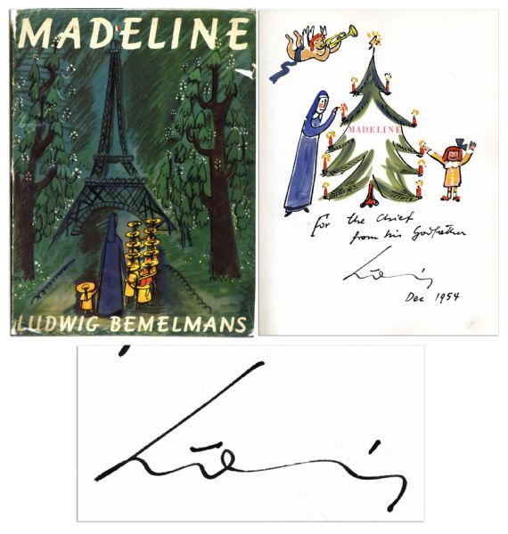 Very Special Signed & Hand-Drawn Copy of Original ''Madeline'' -- Ludwig Bemelmans Adds Inscription and Charming Christmas Drawing