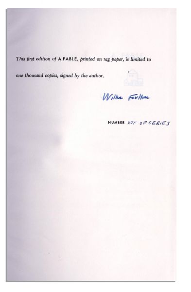 William Faulkner Signed First Edition of Pulitzer Prize Winning Novel ''A Fable''