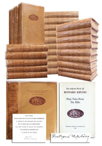 Rudyard Kipling Signed Limited Edition Set of His Complete Works -- Extremely Rare in Original, Cream-Colored Dustjackets
