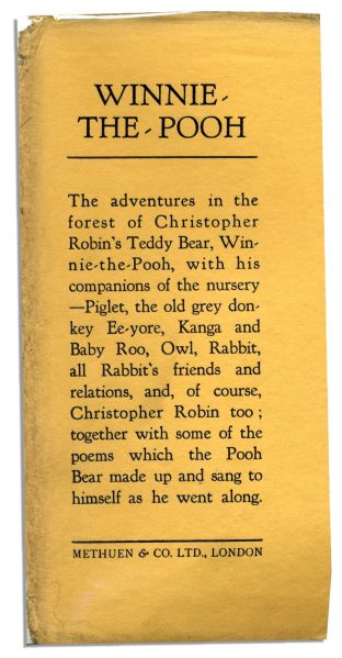 Scarce First Printing of ''Winnie the Pooh'' by A.A. Milne -- 1926 With Ultra Rare Original Dustjacket