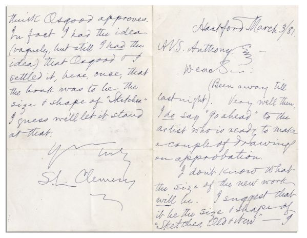 Handwritten 1881 Letter Signed by Samuel Clemens About Illustrations for ''The Prince and the Pauper'' -- ''...I don't know what the size of the new work will be...''