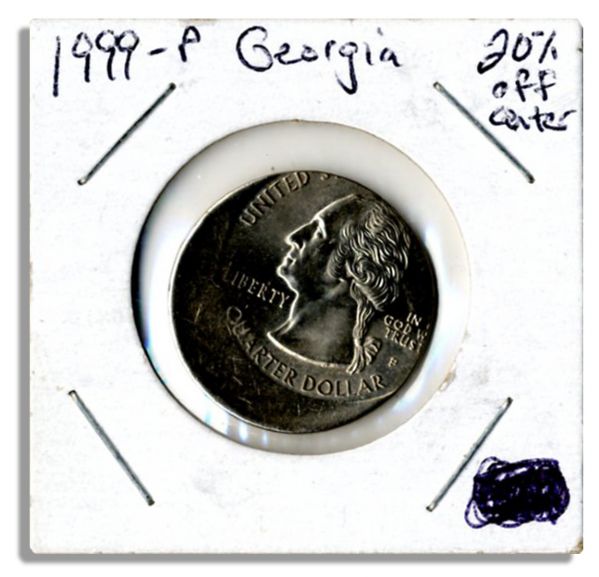 Georgia Quarter Error Coin -- 1999-P -- Struck 20% off Center -- Fine