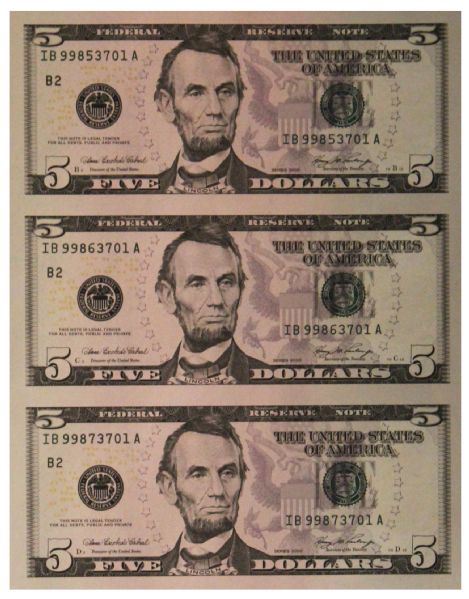 Uncut Sheet of 32 $5 Federal Reserve Notes -- Series 2006, New York -- Near Fine
