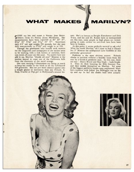 ''Playboy'' Magazine December 1953 First Issue -- Marilyn Monroe ''Sweetheart of the Month''