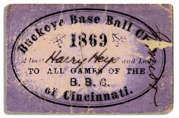 Scarce 1869 Pass to Watch the First Baseball Team in American History -- ''Buckeye Base Ball Club of Cincinnati''