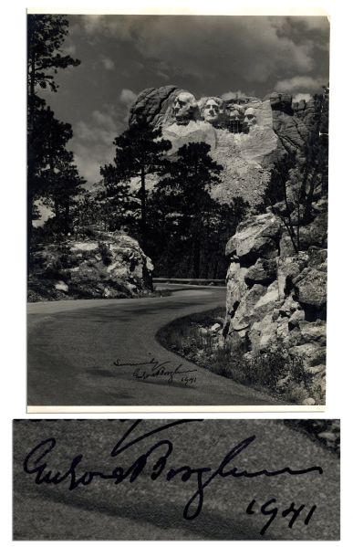 Photo of Mount Rushmore Under Construction Signed by Its Sculptor Gutzon Borglum -- Rare