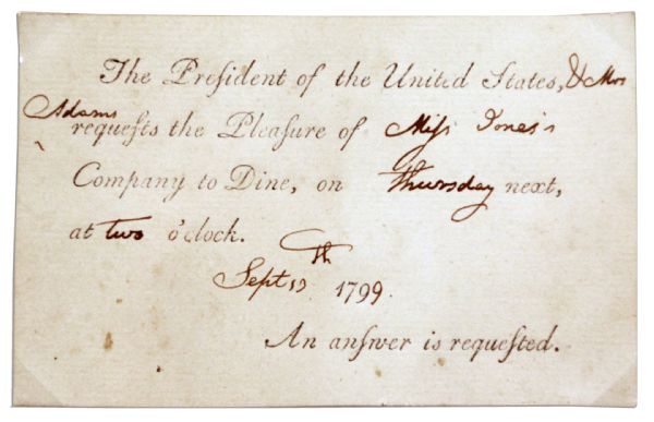 John Adams Invitation to President's House -- Rare