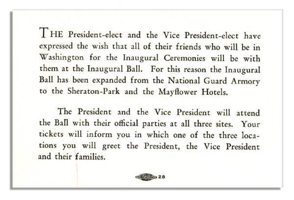 JFK's Inaugural Ball Invitation 