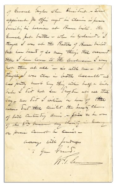 Fantastic William Sherman Autograph Letter Signed -- Sherman Details the Assault on Vicksburg -- ''...You know how sometimes these halucinations [sic] take possession of individual soldiers...''