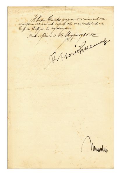 1935 WWII-Dated Document Signed by Axis Leader Benito Mussolini