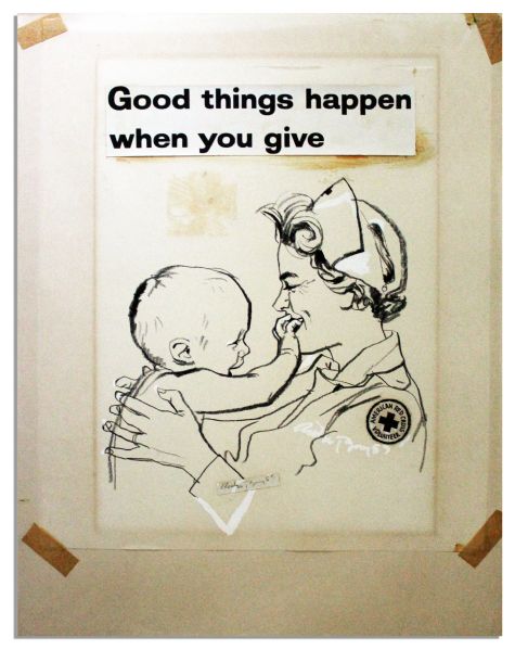 Original Red Cross Artwork -- Charcoal Drawing of a Nurse & Baby
