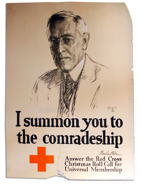 1918 American Red Cross Poster of Woodrow Wilson by Portrait Artist Leo Mielziner