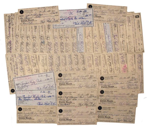 Lot of 50 Union Bank Checks Signed by Charles ''Bubba'' Smith -- ''Charles Bubba Smith'' -- Near Fine