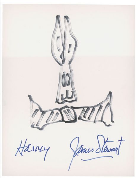 Original Sketch Signed by James Stewart of Harvey the Rabbit -- 8.5'' x 11'' -- Fine

