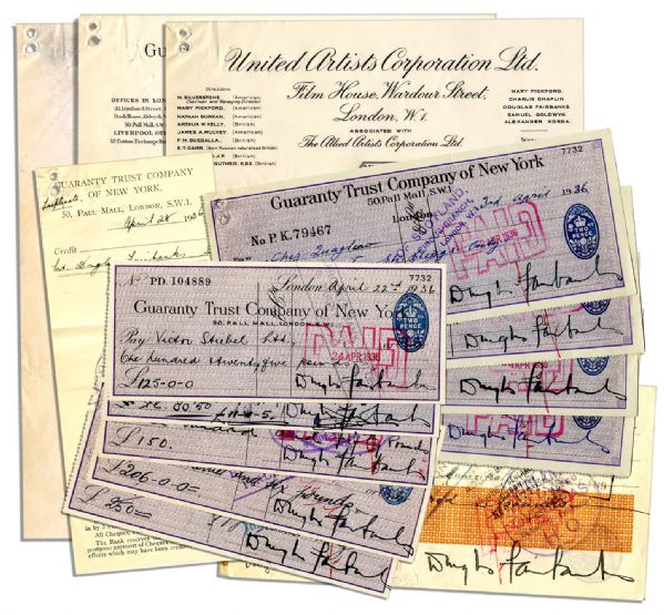 Lot of Ten Douglas Fairbanks, Sr. Checks Signed