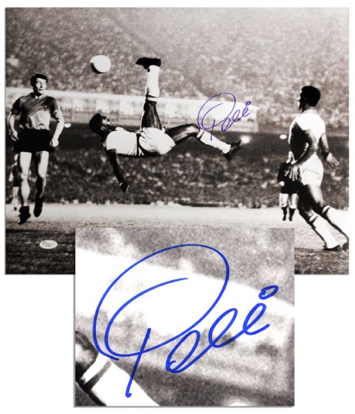 Pele Signed 20'' x 16'' Bicycle Kick Photo -- With JSA COA