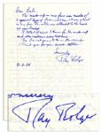 Scarecrow Ray Bolger Autograph Letter Signed -- ...The make-up on my face was made of a special type of foam rubber... -- 1984