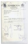 Judy Garland Initials Letter from Harrods -- 29 May 1963 -- She Signs, J.G. -- 5 x 8 Letter Stapled to Statement -- Near Fine
