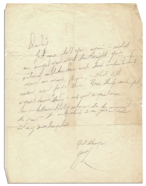 Personal Judy Garland Handwritten Letter to Sid Luft -- ''...I'm a helluva lucky woman to be married to you...''