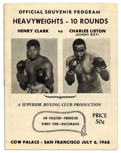 Sonny Liston-Henry Clark 1968 Heavyweight Fight Program 