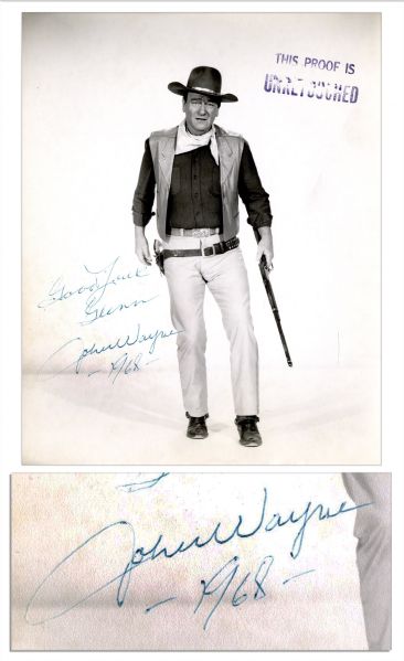 John Wayne Signed Photo Proof -- As Cole Thornton in ''El Dorado''