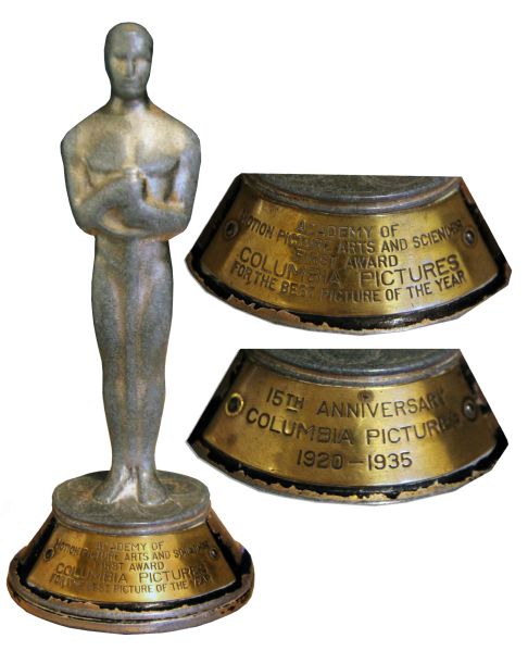 Academy Awards Miniature Oscar From 1935 -- Produced by Columbia Pictures to Celebrate ''It Happened One Night'' & Given to Columbia Stars That Night