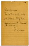 Thomas Edison Autograph Note Signed -- ...Read this...