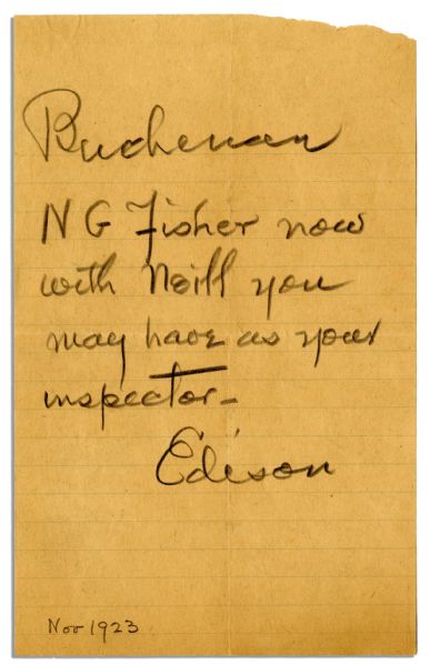 Thomas Edison Autograph Note Signed