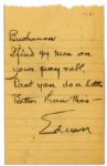 Thomas Edison Autograph Note Signed -- ...I find 44 men on your payroll. Cant you do a little Better than this...