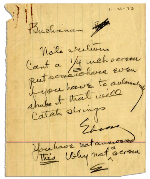 Thomas Edison Autograph Note Signed to His Employee -- ''...You have not answered this...''