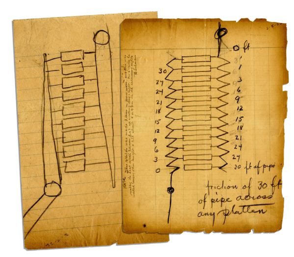 Thomas Edison Sketches for Edison Chemical Factory -- One Sketch Hand-Annotated by Edison
