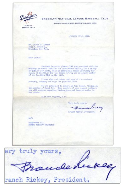 Branch Rickey Typed Letter Signed to Cal Abrams