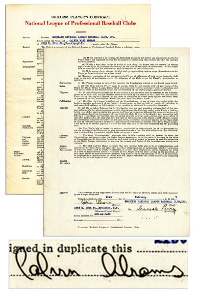 Cal Abrams 1949 Brooklyn Dodgers Contract Signed 