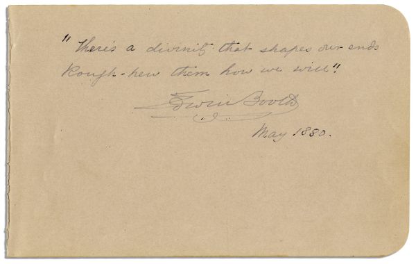Edwin Booth Autographed ''Hamlet'' Quote -- Brother of John Wilkes Booth