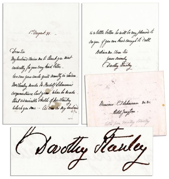 Dorothy Tennant Stanley Autograph Letter Signed -- ''...Mr. Stanley made M. Rudolf Lehmann's acquaintance last year, when he made that admirable sketch of Mr. Stanley which you saw...'' -- 1891