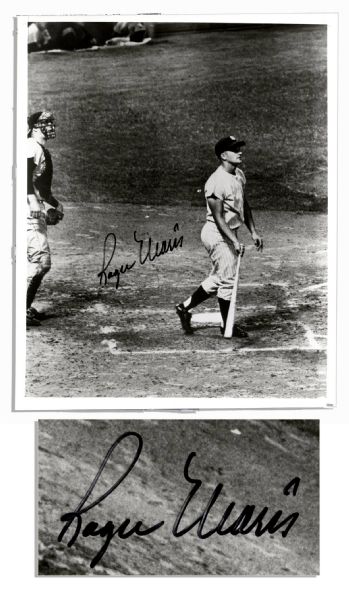 Roger Maris Signed 8'' x 10'' Photo of His Record-Breaking 61st Home Run -- With PSA/DNA COA