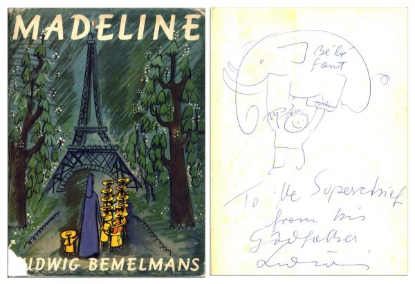 Ludwig Bemelmans Signed & Hand-Drawn Elephant Sketch Upon His Classic Madeline Book