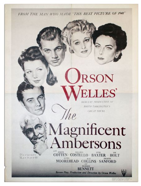 Original ''Magnificent Ambersons'' Poster Featuring Orson Welles -- Illustrations by Norman Rockwell -- 1942