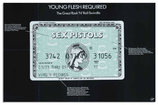 Rare Sex Pistols Banned Poster -- ''Young Flesh Required, The Great Rock N' Roll Swindle''
