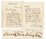 Booth Tarkington Autograph Letter Signed -- ...I know other work of yours, too, and have seen you play very different parts...