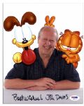 Jim Davis Signed 8 x 10 Photo of Himself With Garfield & Odie -- Best Wishes! Jim Davis -- Fine -- With PSA DNA COA