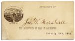 James W. Marshalls Signature -- The Man Who Kicked Off The California Gold Rush in 1848 -- Scarce