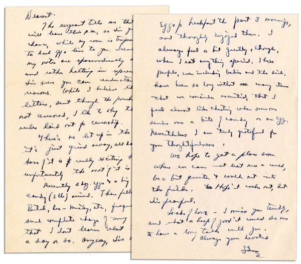 General Dwight Eisenhower WWII Autograph Letter Signed -- ''...I always feel a bit guilty...when I eat anything special...these people, even including babies...have been so long without many...