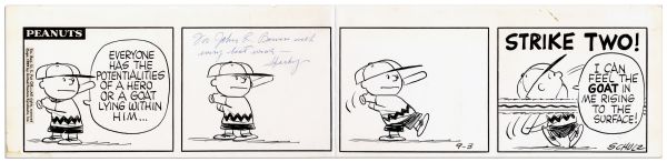 Charles Schulz Original Hand-Drawn ''Peanuts'' Comic Strip -- 1959 Baseball Strip
