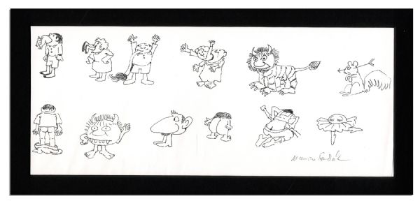 Maurice Sendak Original Signed Sketches of 12 Characters -- 13.25'' x 6''