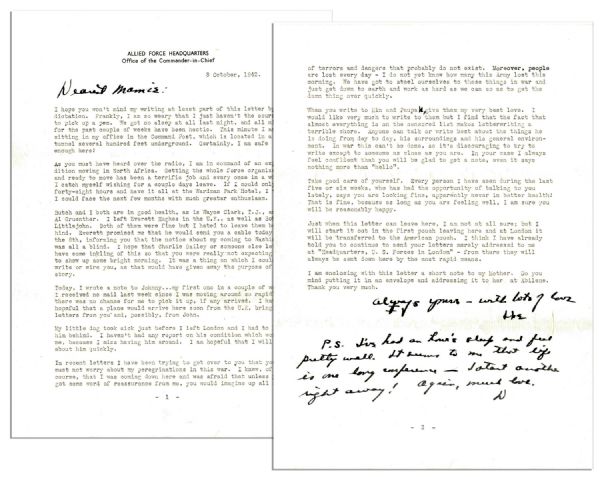 Eisenhower WWII TLS To His Wife -- ''...Moreover, people are lost every day - I do not yet know how many this Army lost this morning. We have got to steel ourselves to these things in war...''