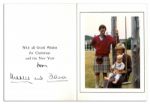 Princess Diana and Prince Charles Signed Christmas Card From 1983 -- With Family Portrait Featuring Diana Posing on a Swing With Baby Prince William